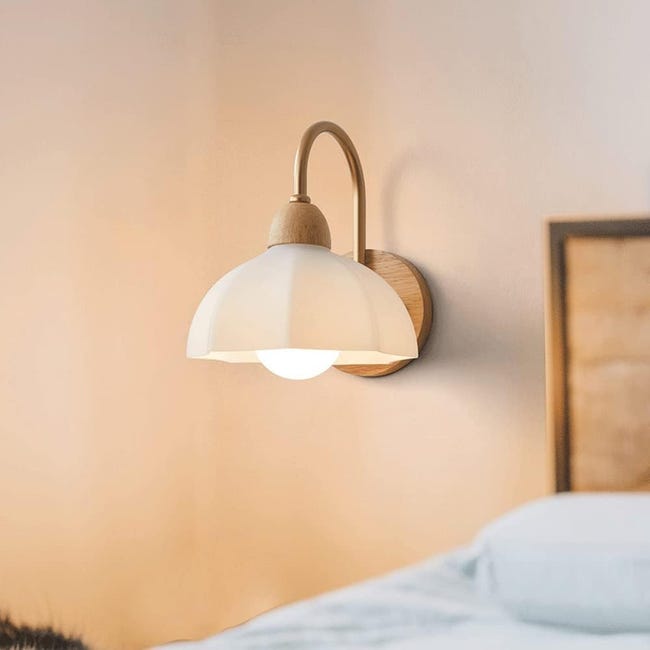 Kinkiet w stylu vintage w kolorze złota z białym szkłem, lampa ścienna z przewodami, oświetlenie ścienne do wnętrz w stylu nordyckim do sypialni, sal
