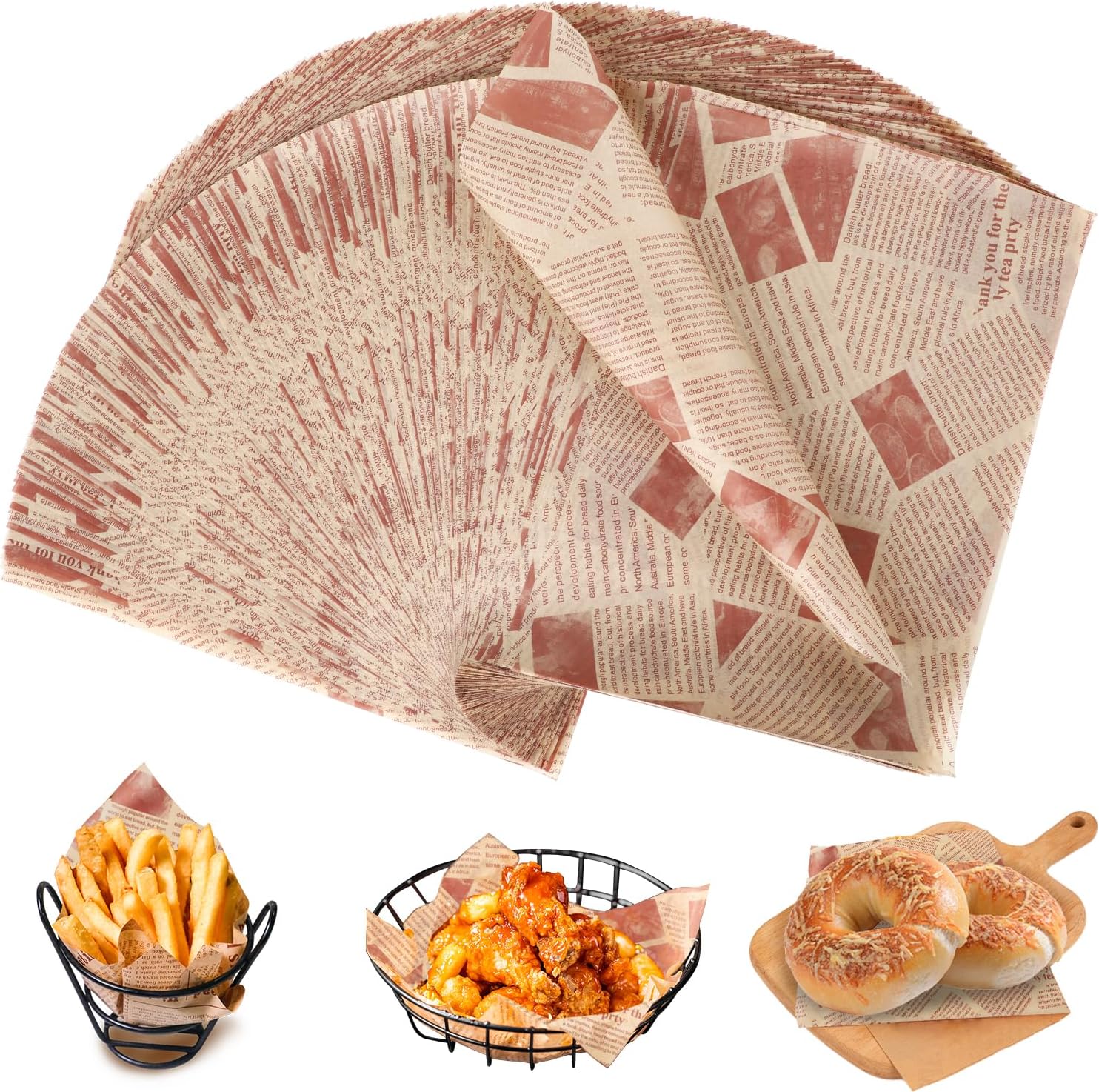 (200 sztuk) Papier do pakowania burgerów, 20 x 30 cm, papier do pakowania żywności w stylu gazety, odporny na olej i wodę, do burgerów, kanapek i pu