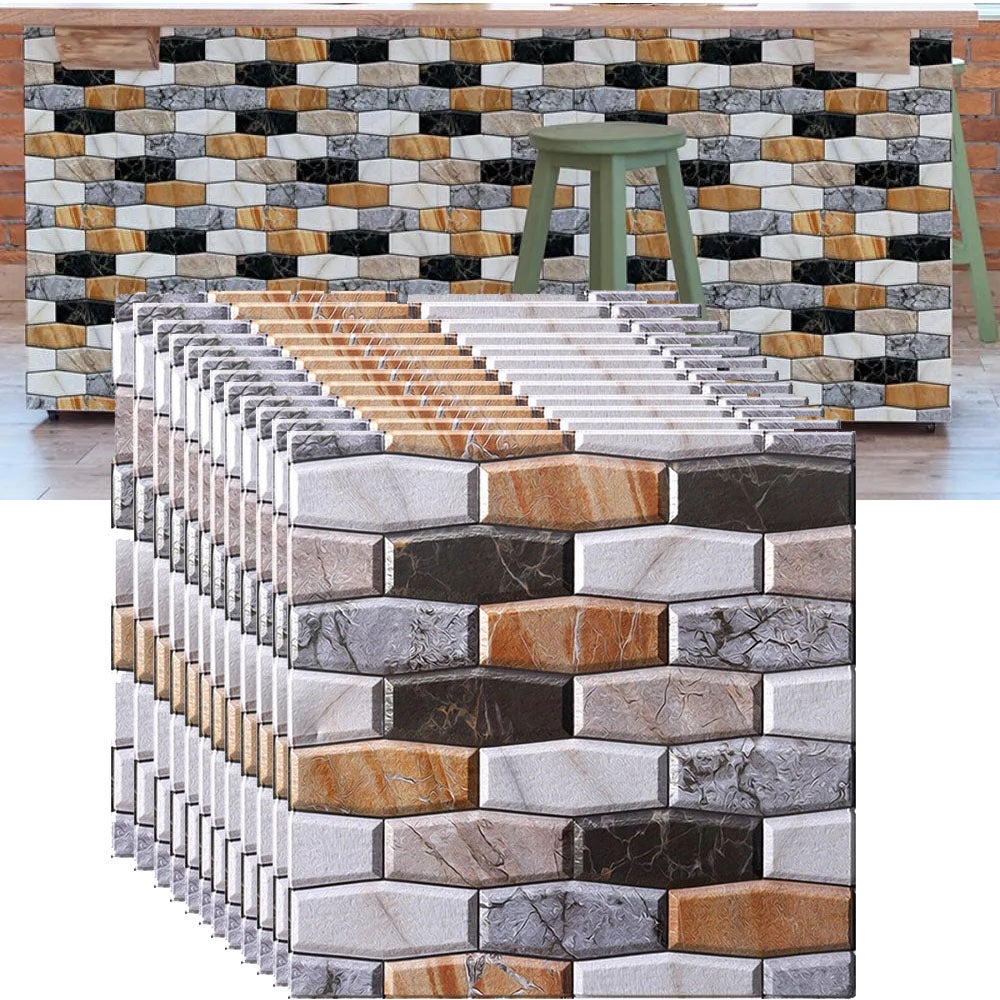 Zestaw 10 samoprzylepnych płytek 3D, płytki do przestrzeni nad blatem, samoprzylepne płytki ścienne do kuchni i szafek, 30 x 30 cm