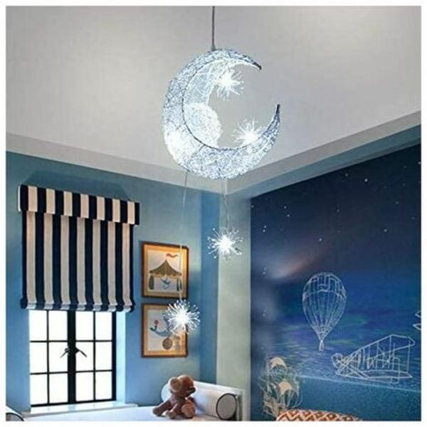 Wiszący żyrandol LED, kreatywna lampa sufitowa w kształcie księżyca, gwiazdy i bajki, do pokoju dziecięcego, salonu lub domu