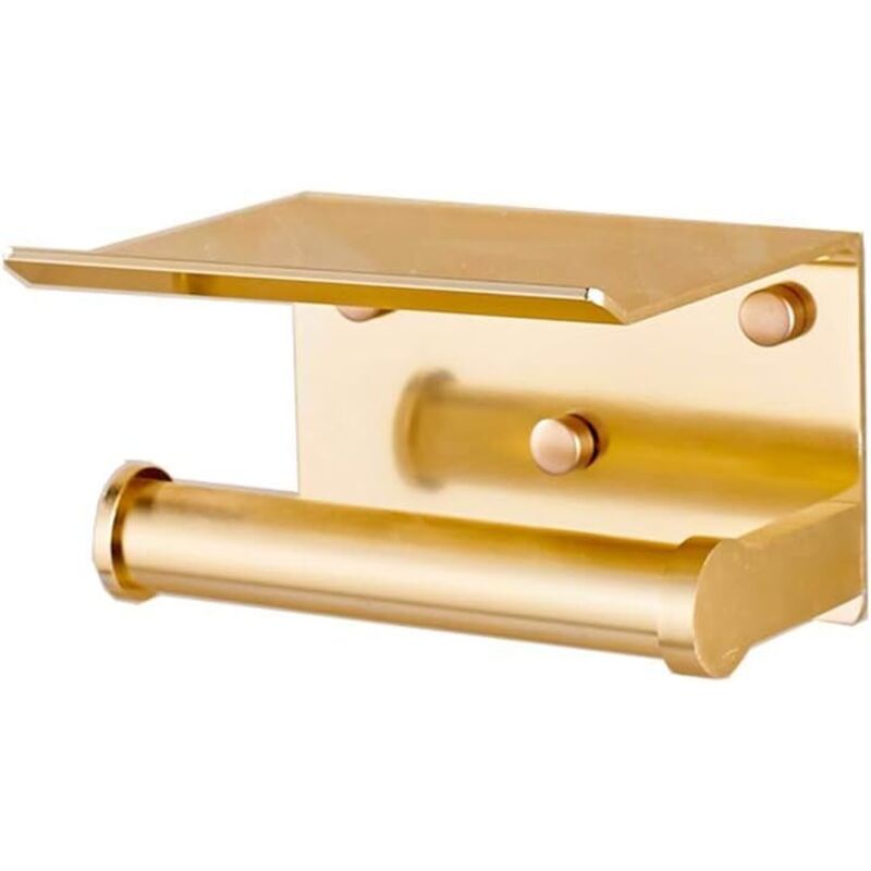 Złoty wielofunkcyjny uchwyt na papier toaletowy, ścienny stojak na telefon ze stopu aluminium 13x11.5x8cm‑RW