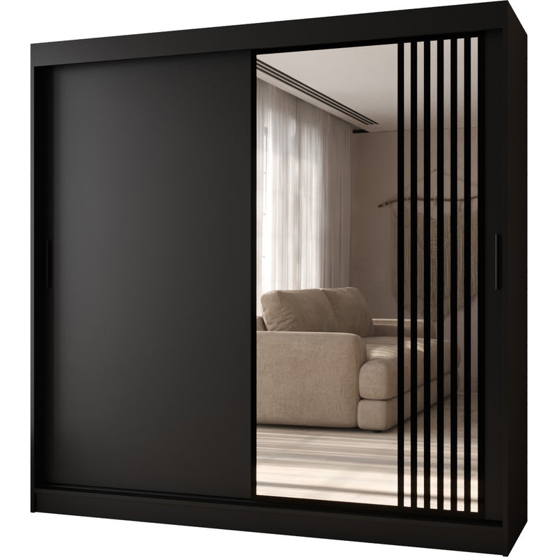 Szafa przesuwna z lustrem GLOSSY 200 x 62 x 200 czarny + u. czarny