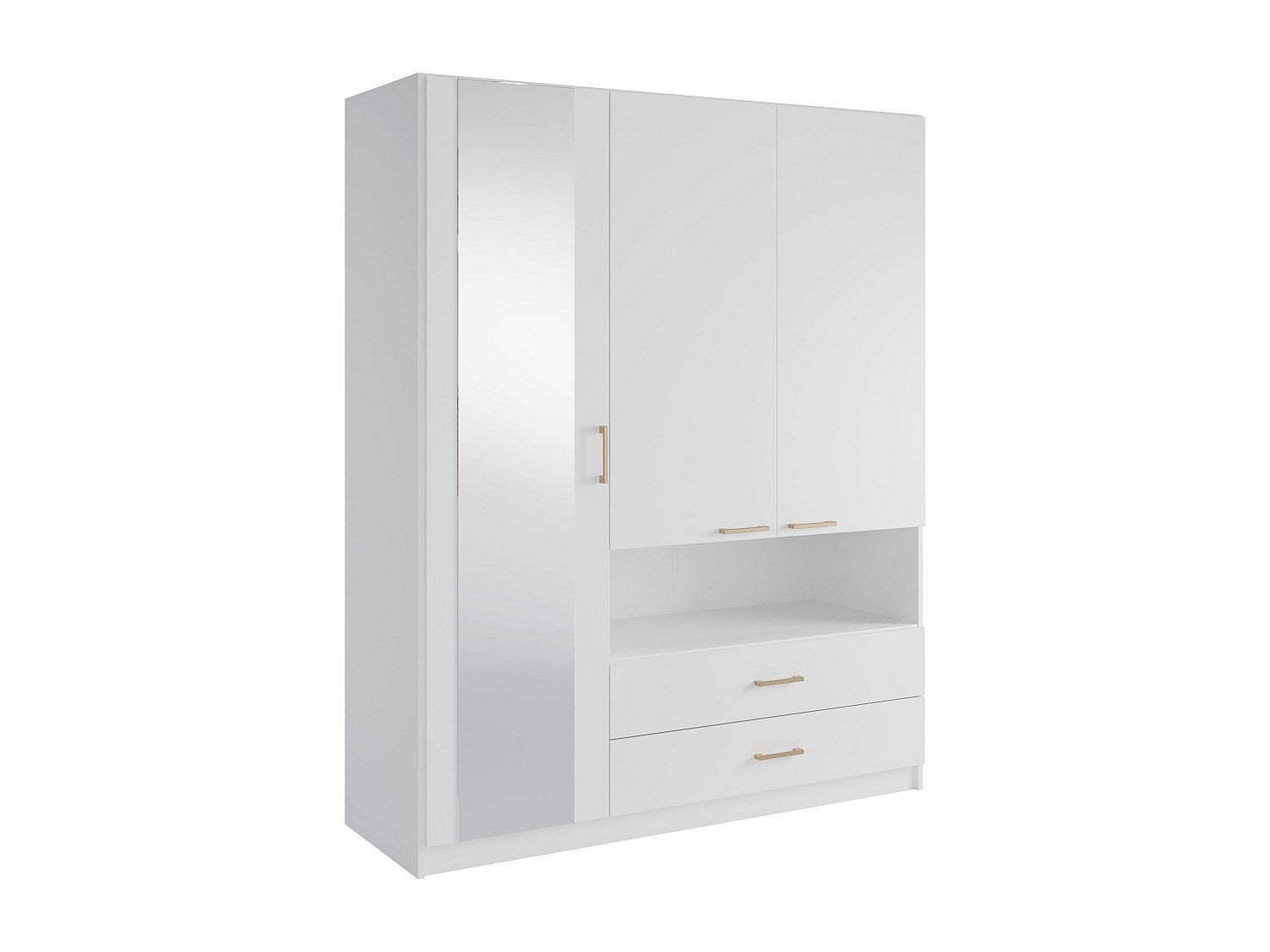Szafa 3-drzwiowa, 2 szuflady i 1 wnęka – Z lustrem – S160 cm – Biała - LYRIANO