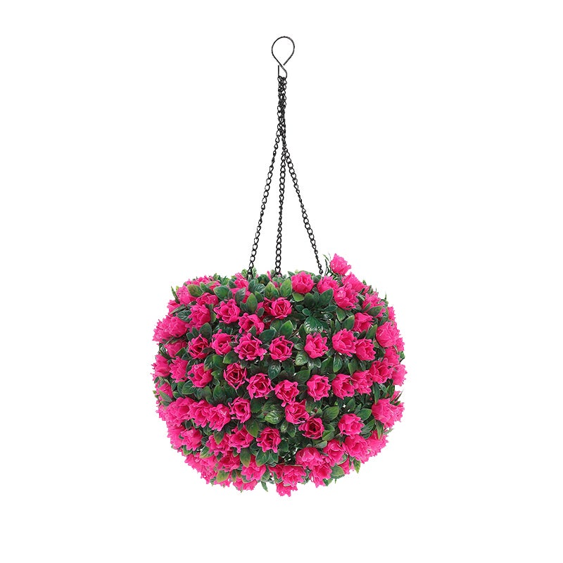 Wiszące sztuczne rośliny zewnętrzne z lampkami, solarne dekoracje ogrodowe, kule z różowych traw ozdobnych [42.5*22cm]