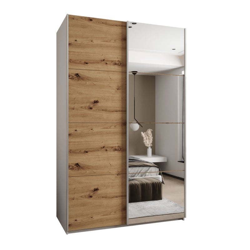 Szafa przesuwna wysoka Lux 3 150 x 64 x 245,5 cm biały + artisan + u. srebrny - Abiks Meble
