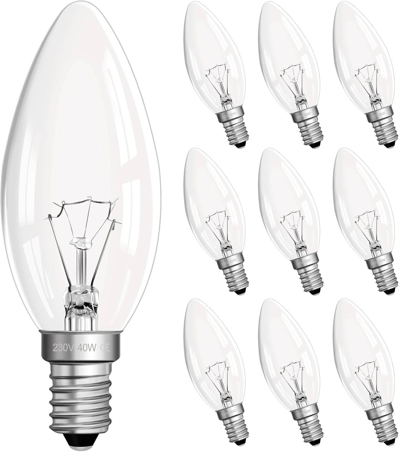 Żarówka świecowa E14 230 V, ściemnialna, 2700 K, ciepła biel, płomień C35, do żyrandoli, kinkietów i lamp sufitowych – opakowanie 10 sztuk [