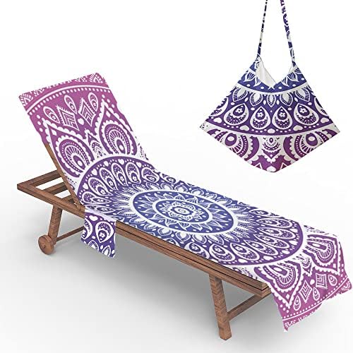 Pokrowiec na leżak plażowy z mikrofibry 75x210 cm, ręcznik plażowy z motywem mandali z kieszeniami do przechowywania, składany i lekki pokrowiec