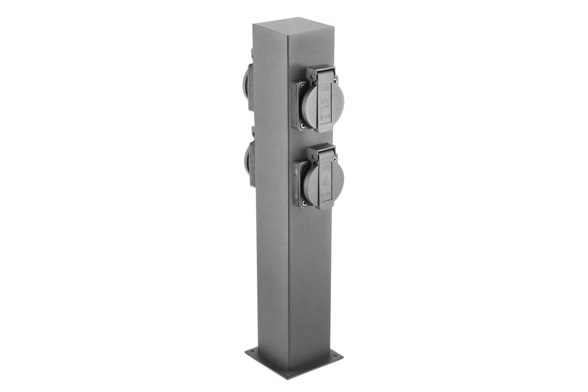 Lampa ogrodowa słupek LARGO-P 36 z 4 gniazdami Schuko (max 3500W), grafit, IP54 – GTV LIGHTING