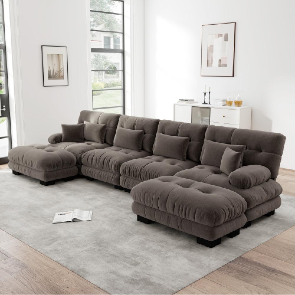 Narożna sofa Cloud do salonu, podwójna sofa z tkaniny szenilowej z 4 poduszkami lędźwiowymi i 4 poduszkami dekoracyjnymi, rama z litego drewna