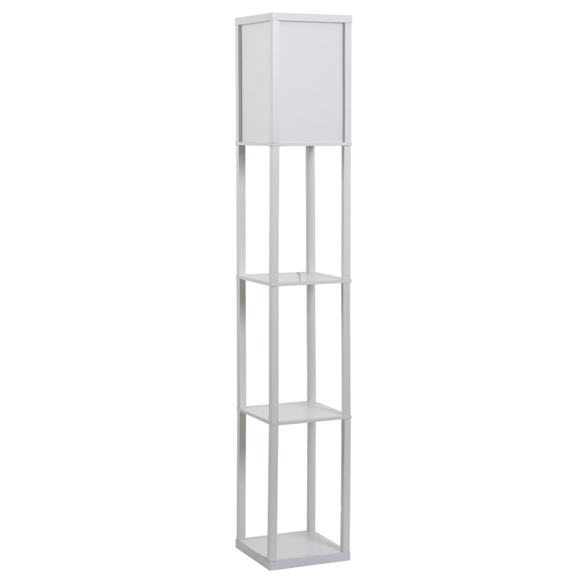 Lampa podłogowa z półkami, nowoczesna lampa drewniana, żarówka E27, do salonu, sypialni, biura, biała