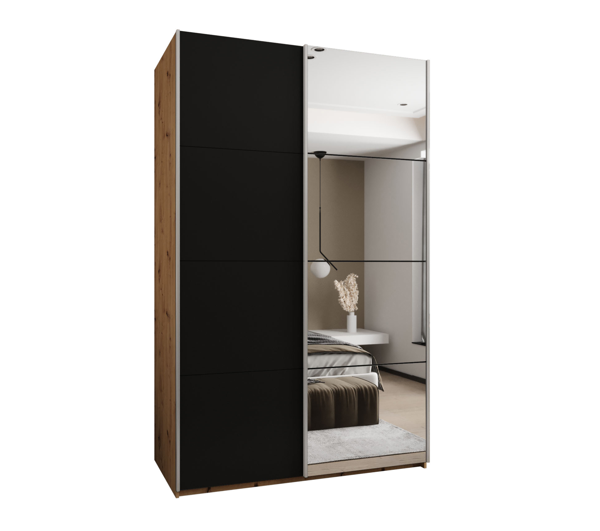 Szafa przesuwna wysoka Lux 3 150 x 64 x 245,5 cm artisan + czarny + u. srebrny - Abiks Meble