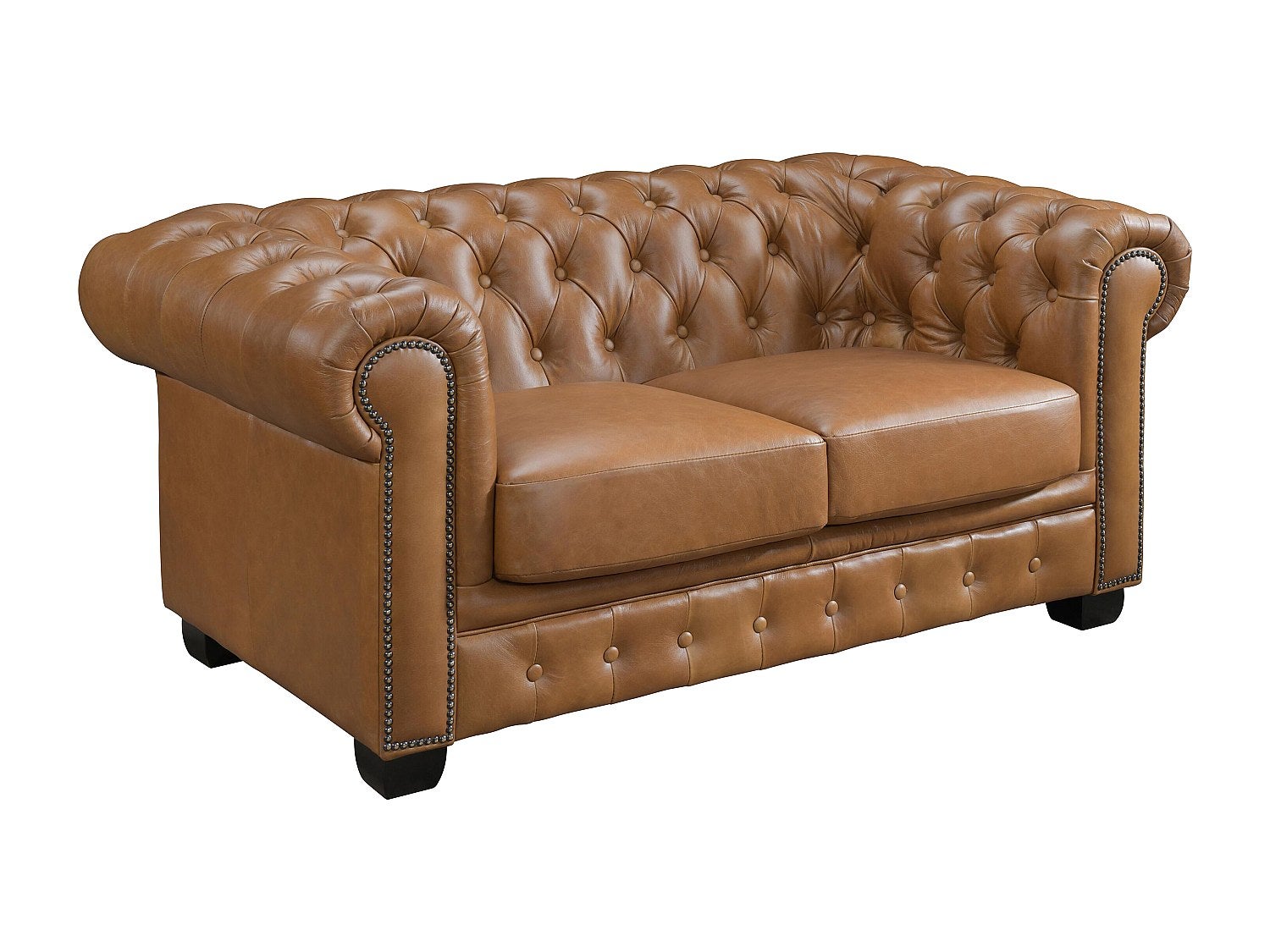 Kanapa 2-osobowa chesterfield BRENTON 100% skóry bawolej - Kolor: karmolowy vintage