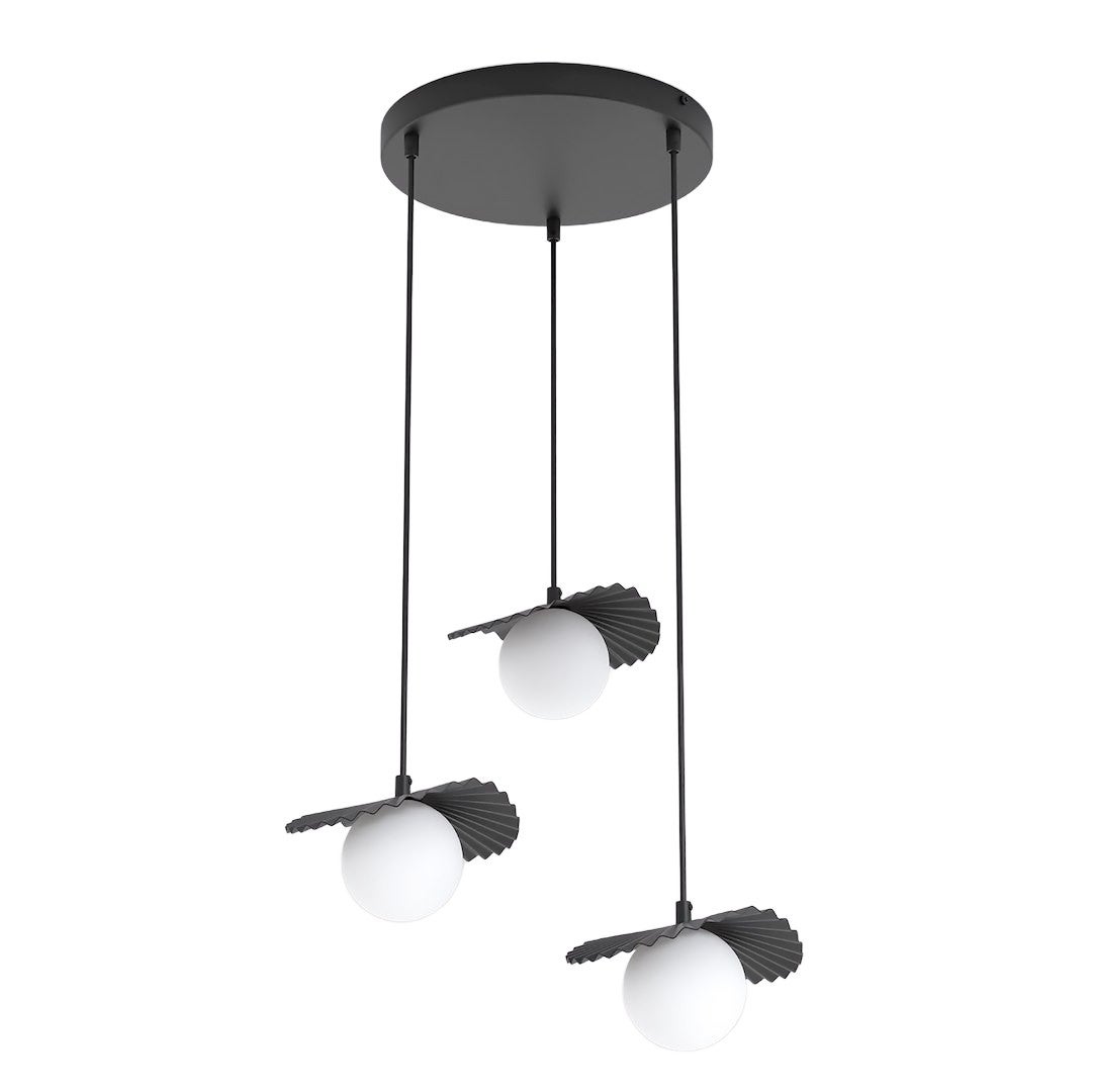 Lampa wisząca dekoracyjna czarno-biała okrągła szklane kule z karbowanymi kloszami 3xG9 8W FLORA Emibig