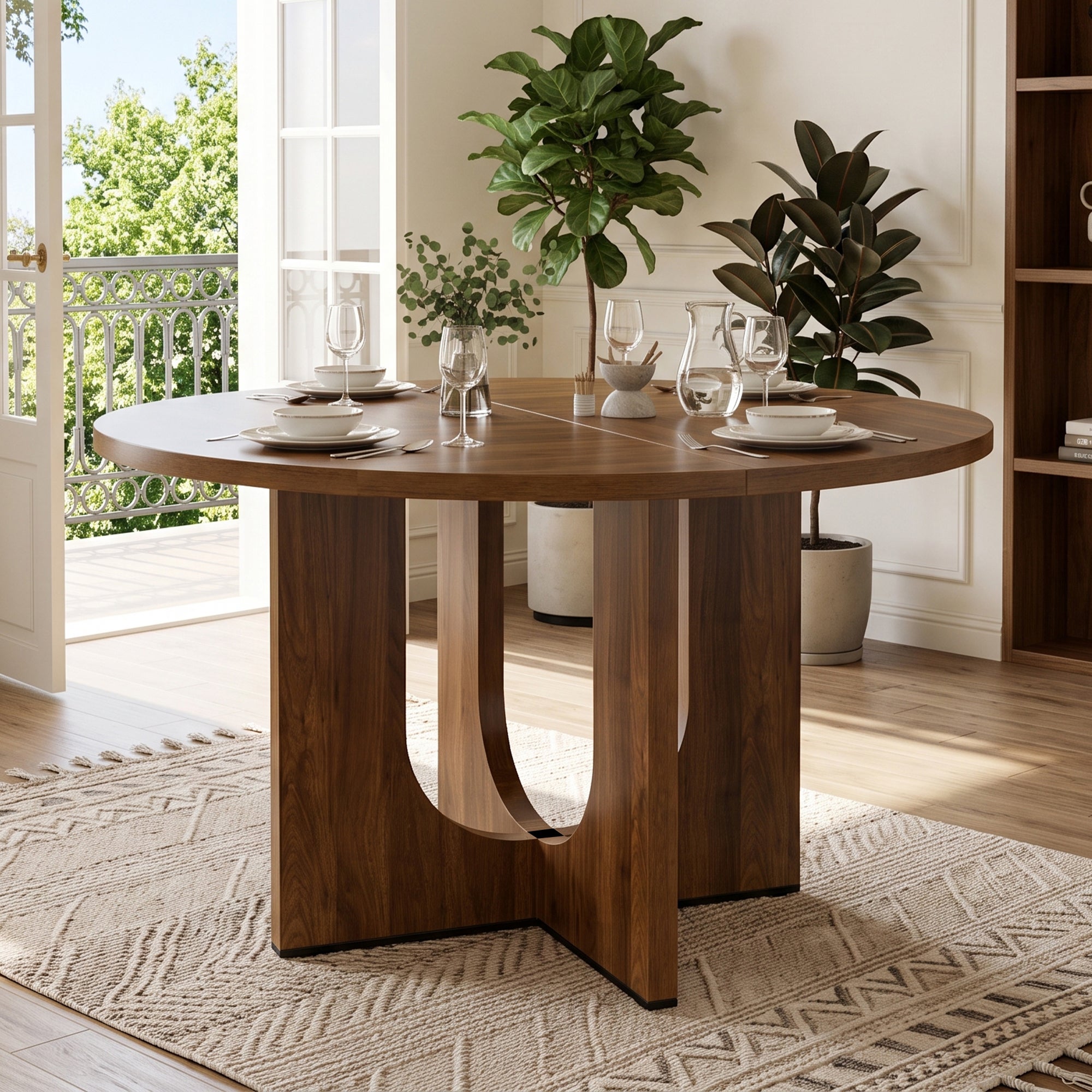 Okrągły stół jadalny, 120 cm, dla 4-6 osób, minimalistyczny skandynawski design - Płyta MDF - 120 x 120 x 75 cm - Orzech