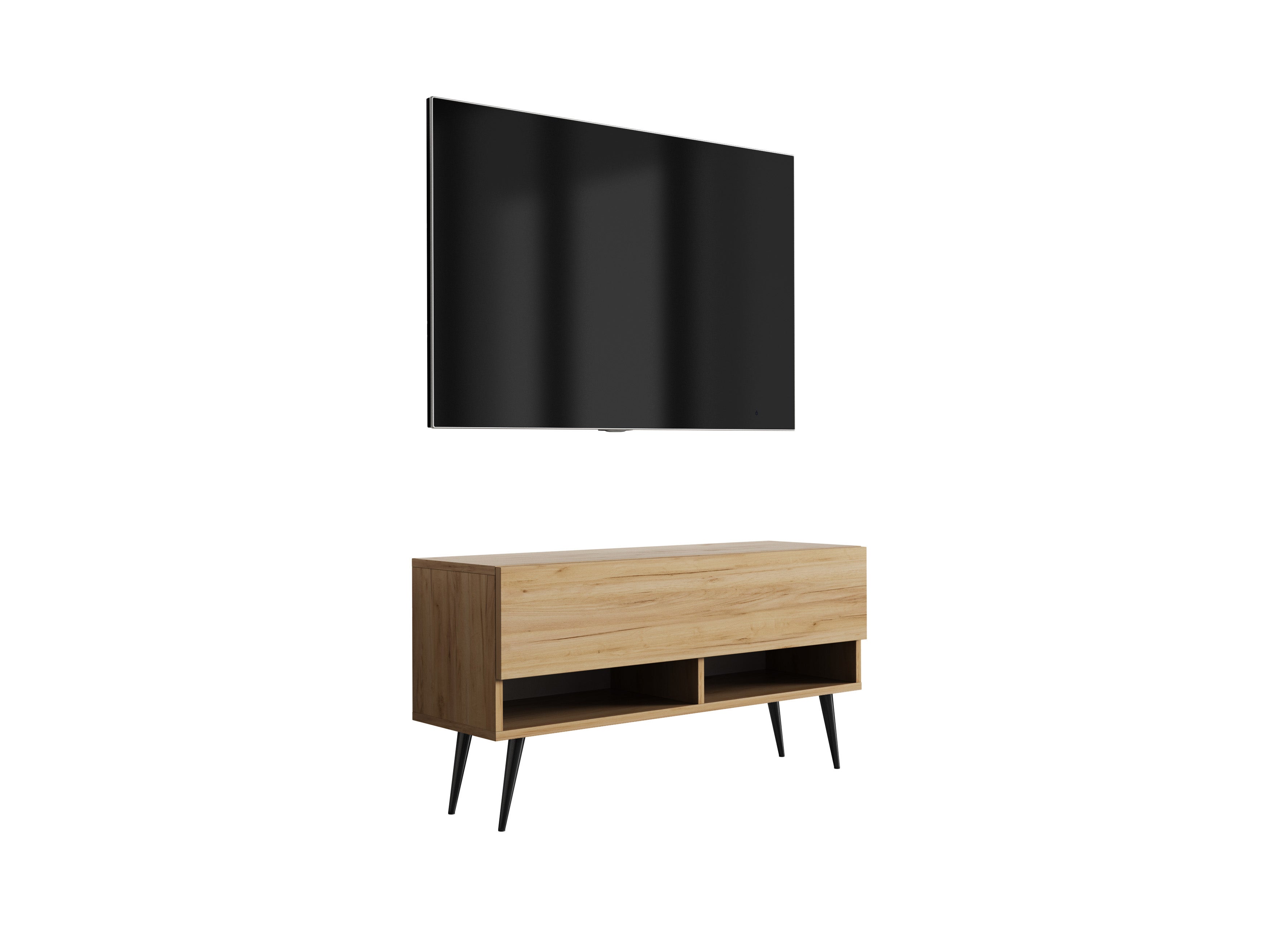 Szafka pod telewizor 100 cm Dąb Craft, nóżki pochyłe czarne, 100 × 32 × 52 cm