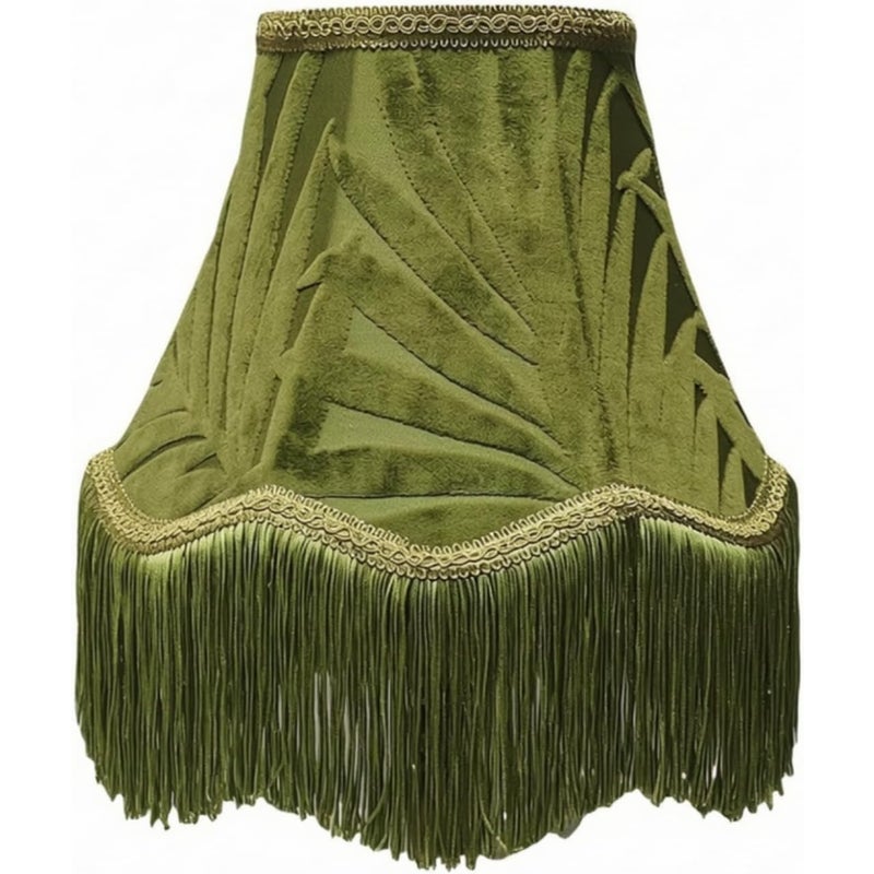 Abażur vintage z frędzlami, abażur z zielonego aksamitu, abażur dekoracyjny, abażur do lampy podłogowej, 13 x 25 x 19 cm