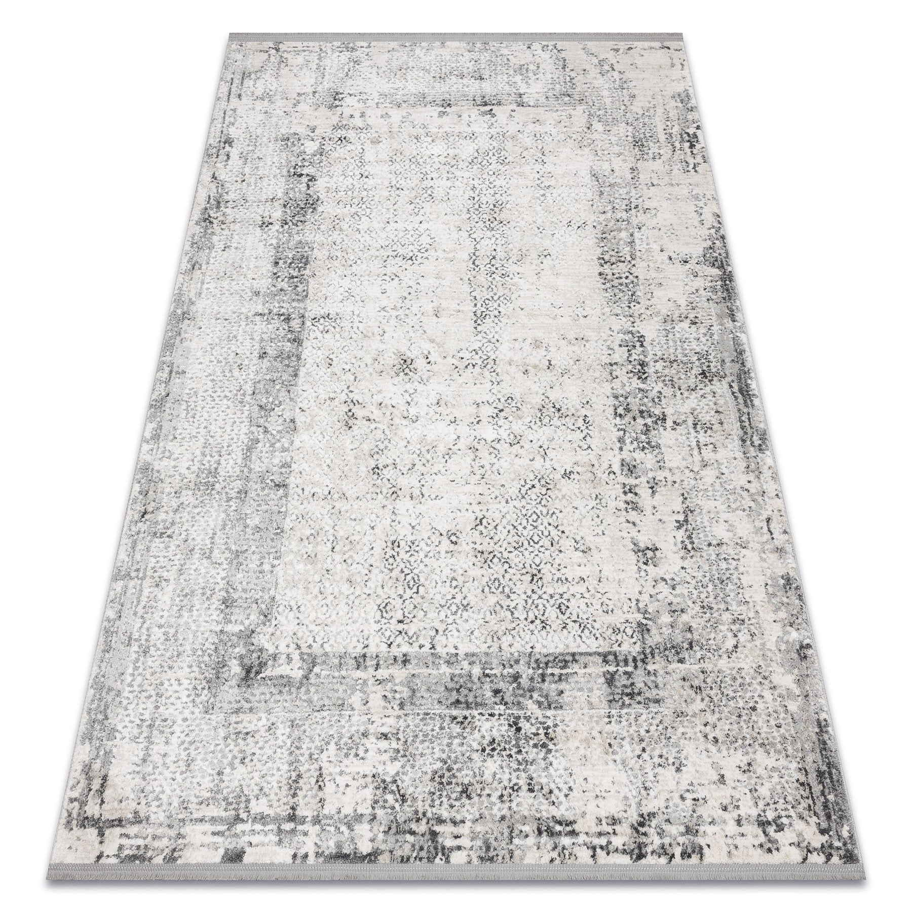 Dywan TULS nowoczesny, strukturalny, frędzle 51324 Vintage, przecierany, Ramka kość słoniowa / szary 240x330 cm