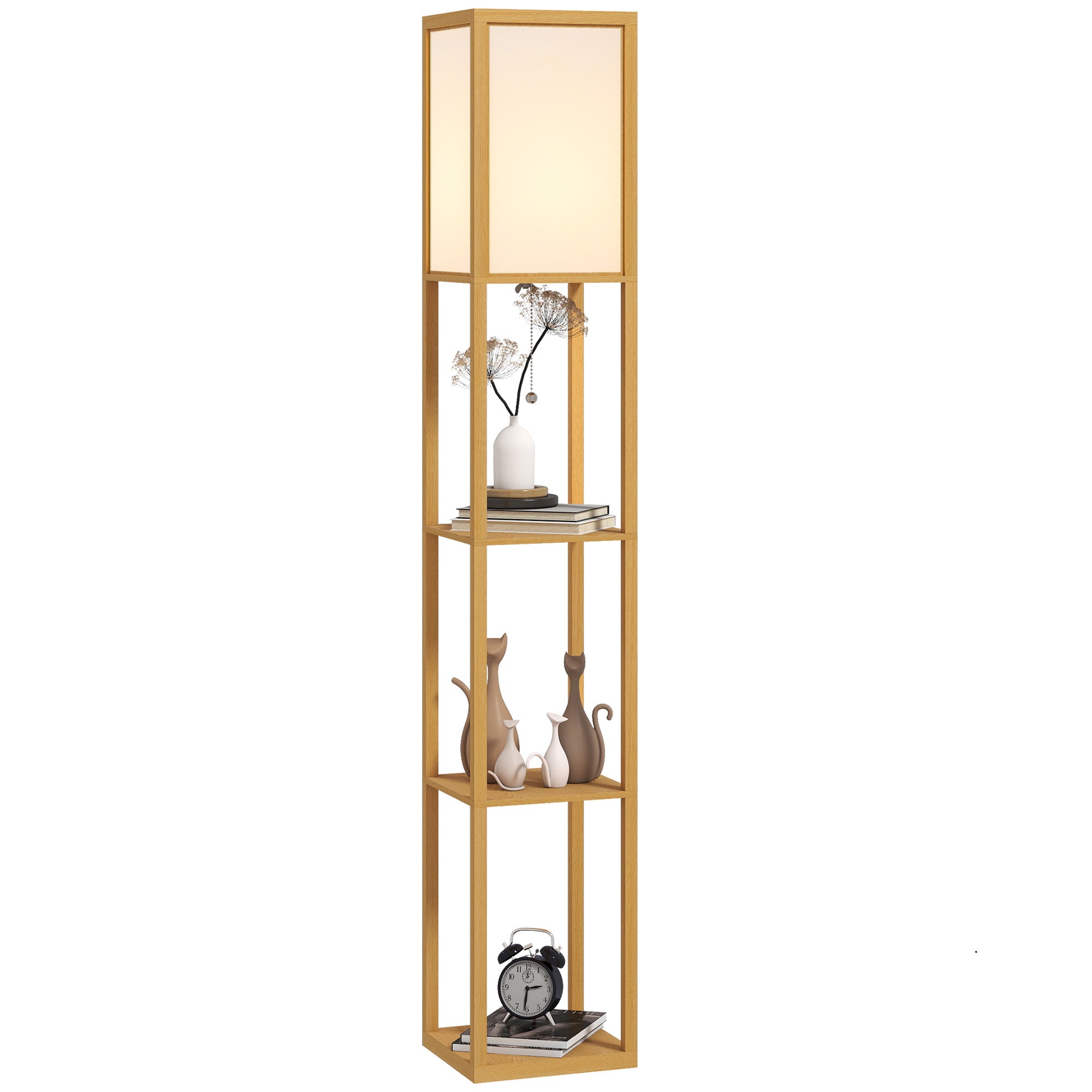 Lampa podłogowa z półkami, żarówka E27, do salonu, sypialni, biura, w kolorze naturalnym