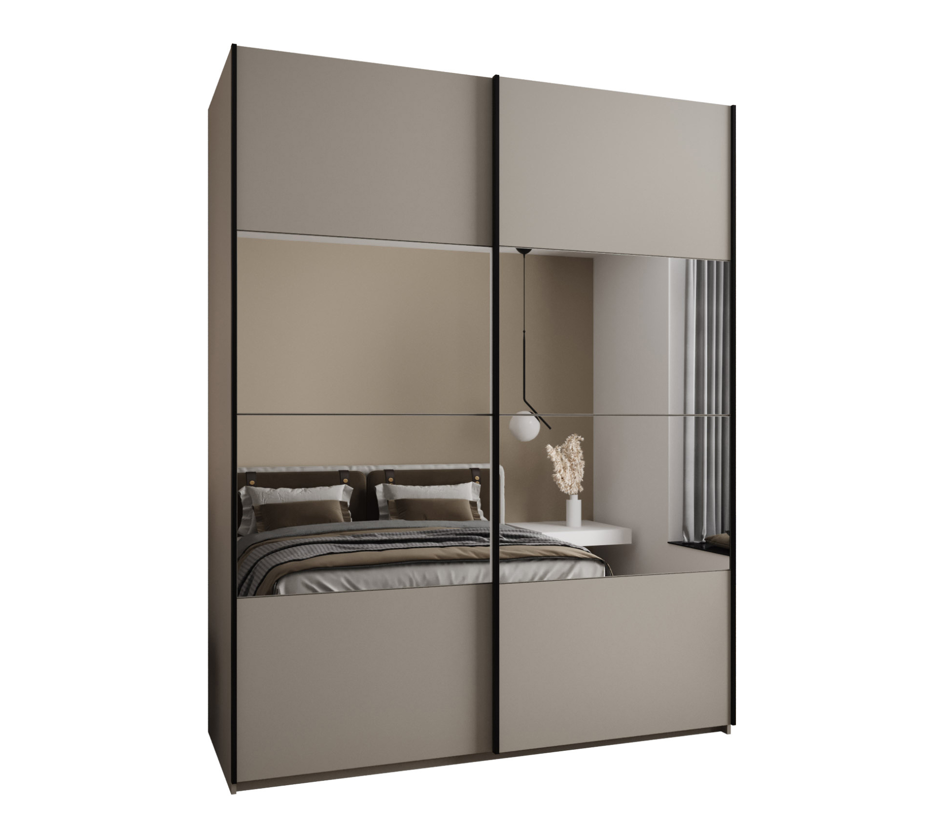 Szafa przesuwna wysoka Lux 4 200 x 64 x 245,5 cm kaszmir + kaszmir + u. czarny - Abiks Meble