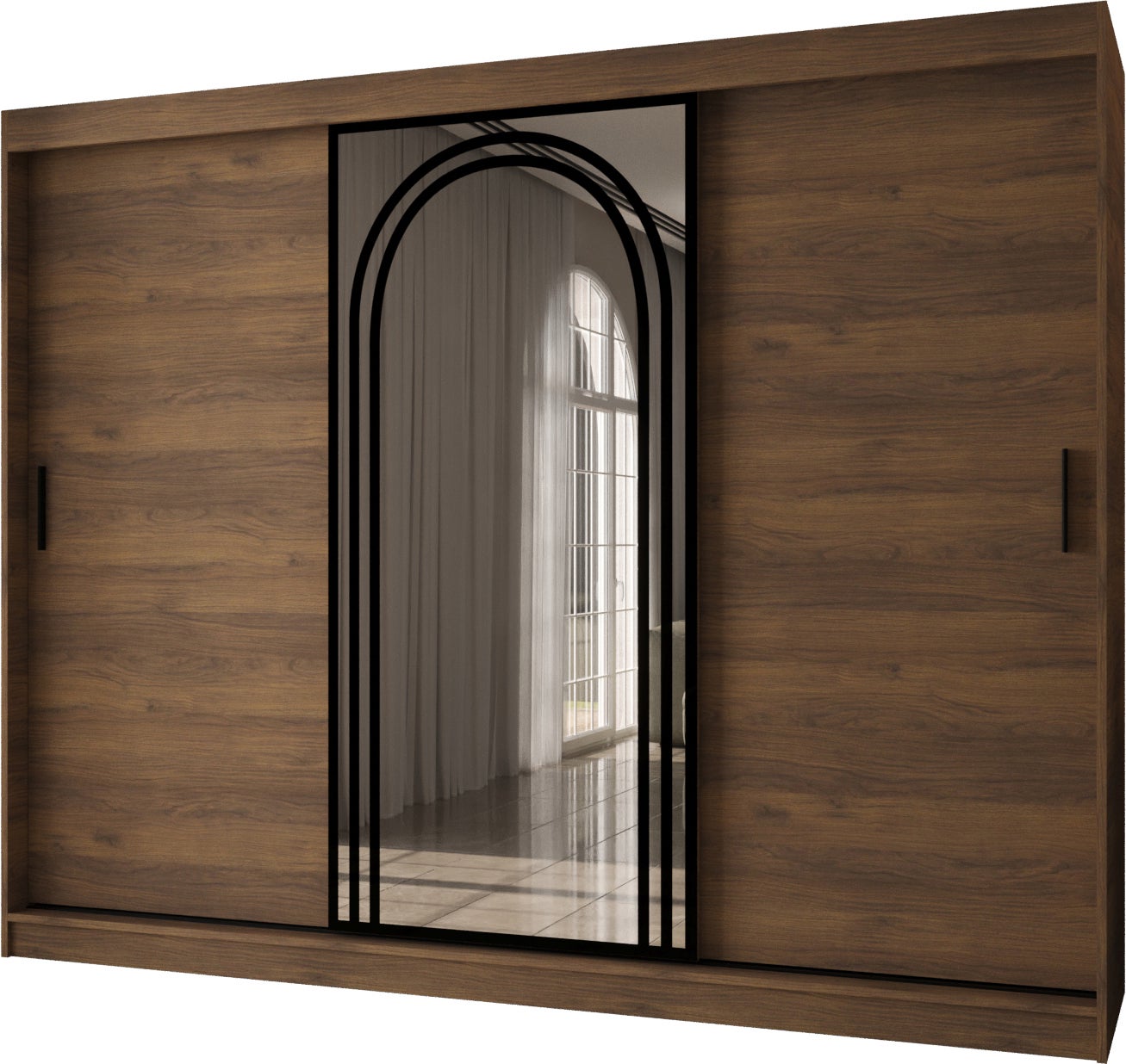 Szafa przesuwna z lustrem VIGO 250 x 62 x 200 orzech + u. czarny
