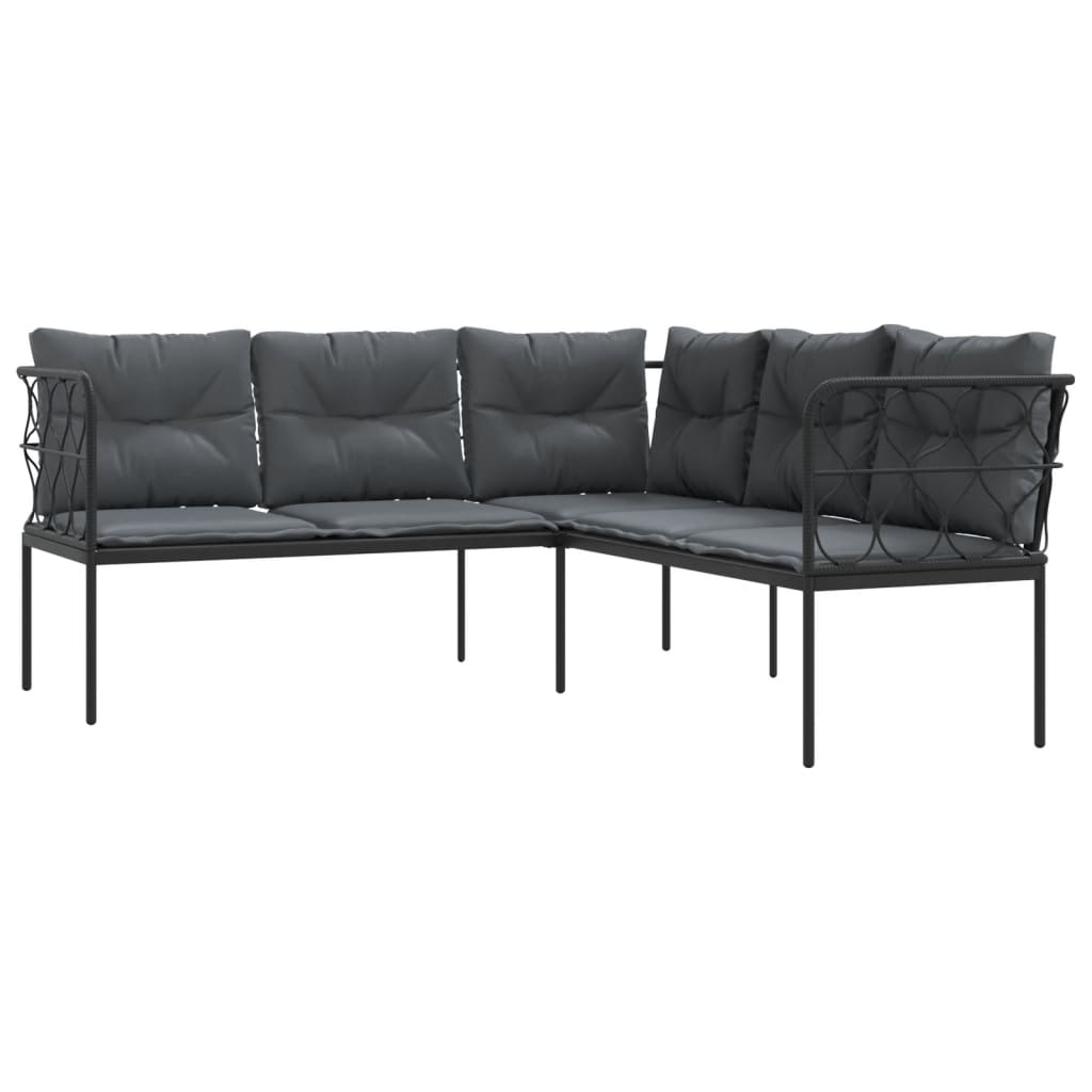 Sofa Ogrodowa Narożna Stalowa Czarna z Poduszkami Antracytowymi