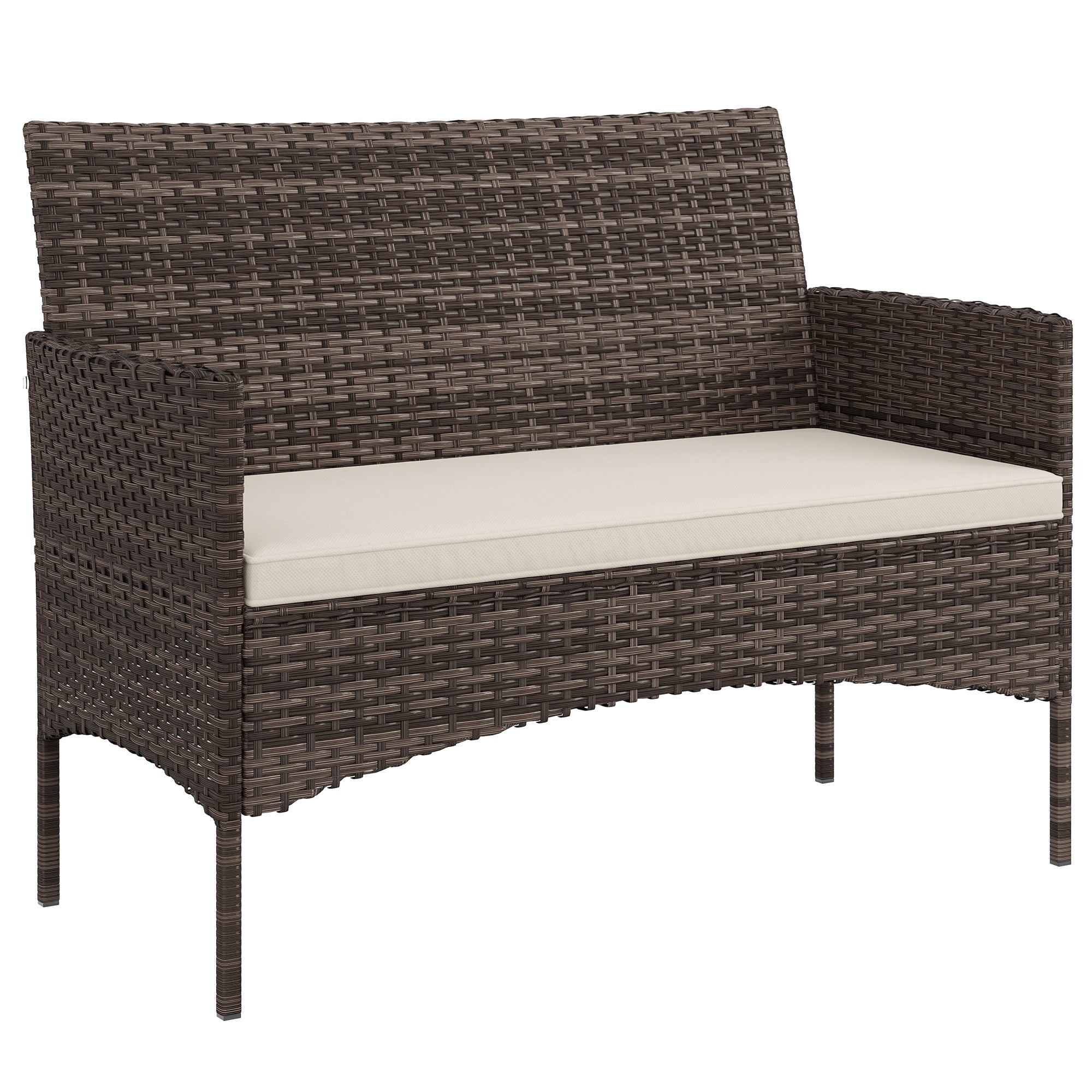 2-osobowy ogród sofa z poduszki i antypoślizgowy maty, w rattan i stal, 115x63x85 cm, beżowy