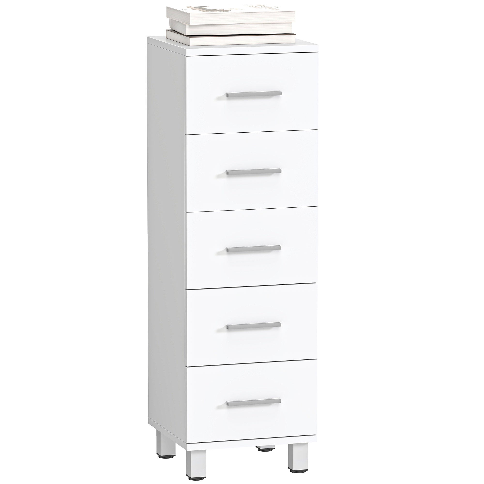 Szafka łazienkowa Wąska szafka łazienkowa z 5 szufladami Szafka toaletowa do łazienki, salonu 30 x 30 x 95 cm Biała