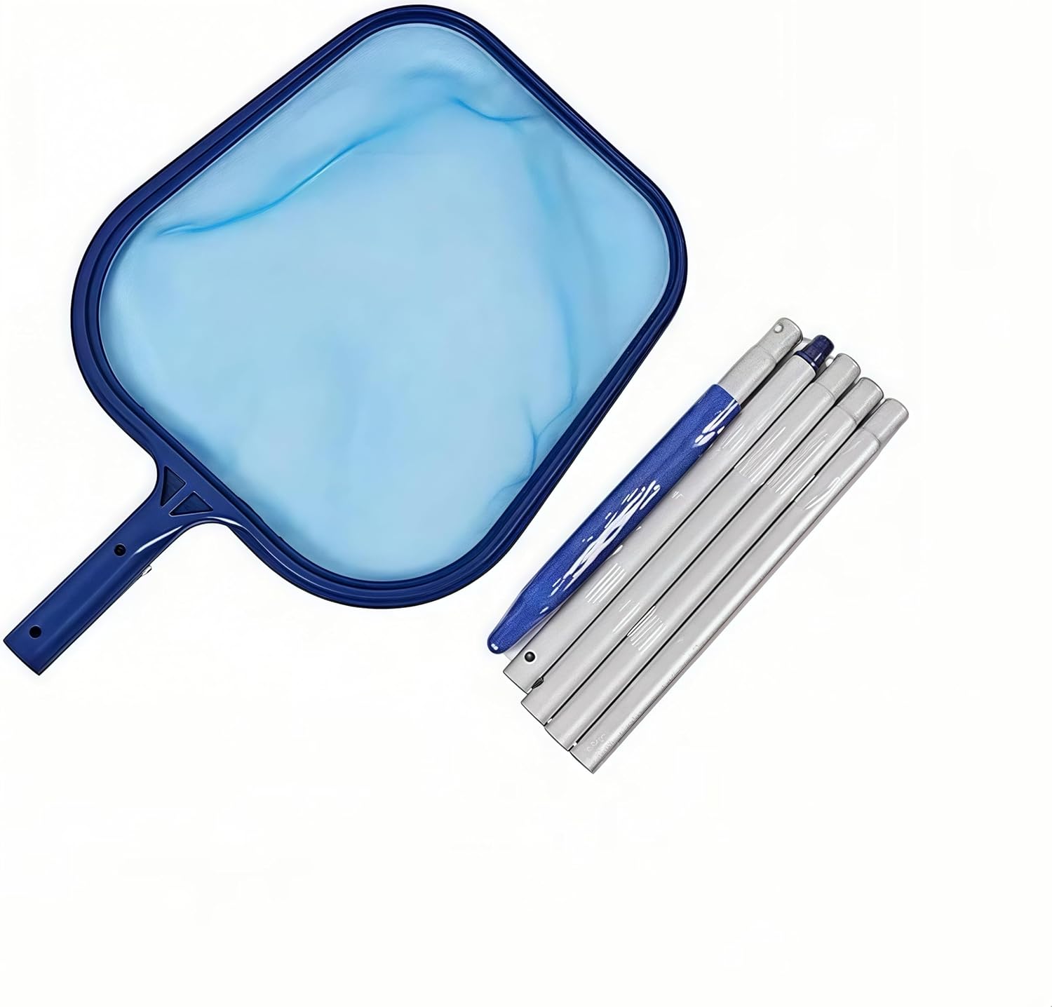 Skimmer basenowy z teleskopową aluminiową rączką o długości 122 cm, drobną i głęboką siatką do czyszczenia pływających liści, owadów i