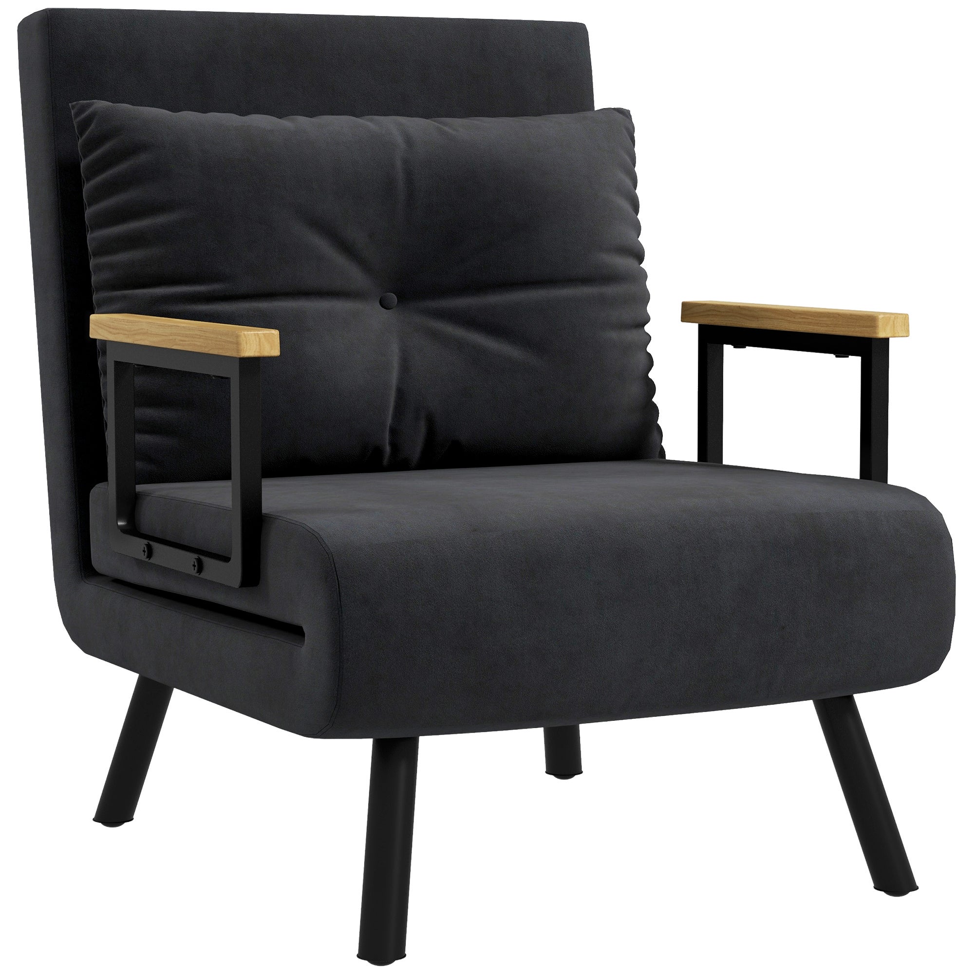 Sofa rozkładana 4 w 1, rozkładany fotel z 5-poziomową regulacją oparcia i poduszki, 63 x 73 x 81 cm, kolor czarny