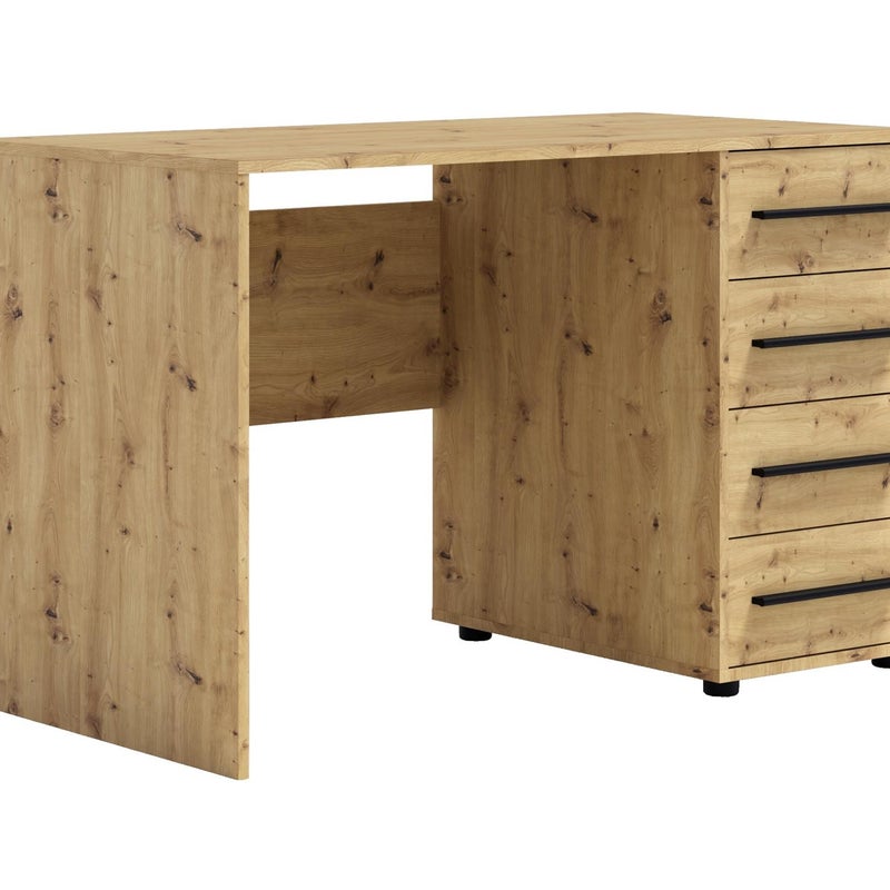 Nowoczesne Biurko MAXIVO Dąb Artisan z 4 Szufladami i Czarnymi Uchwytami do Sypialni