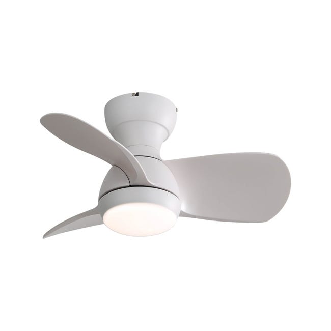 23-calowy Mini Wentylator Sufitowy LED z 3 Kolorami Regulowanymi, 3 Łopatki ABS, Pilot, Cichy Silnik DC do Sypialni