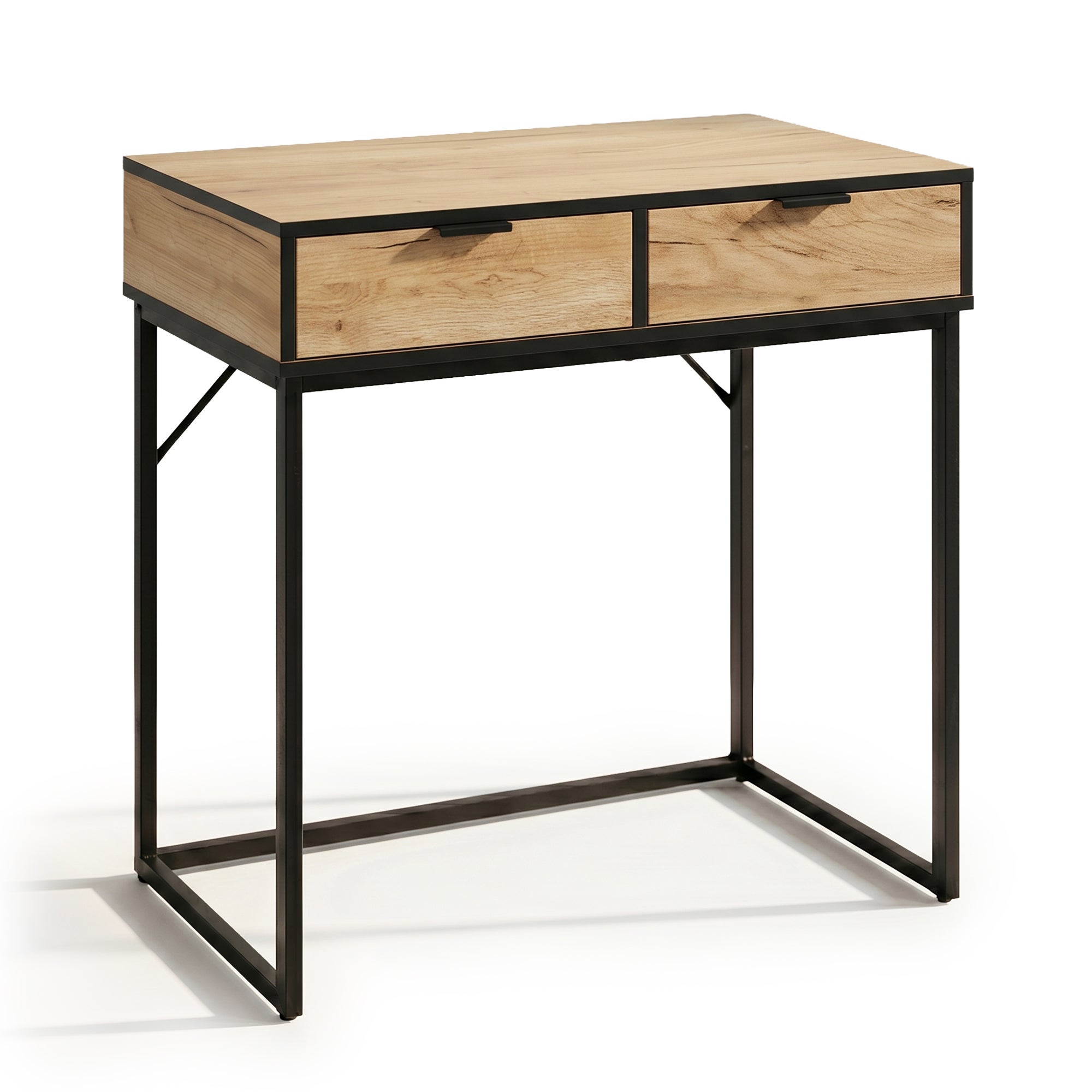 Konsola stolik loftowy ELANO 2 szuflady 80 cm Dąb Craft Czarne nogi
