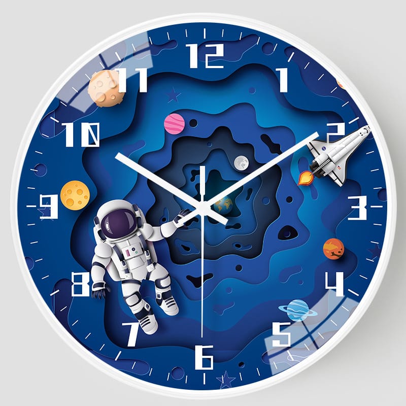 Kreatywny zegar ścienny dla dzieci z motywem astronauty (20 cm) - cichy - idealny do salonu lub sypialni