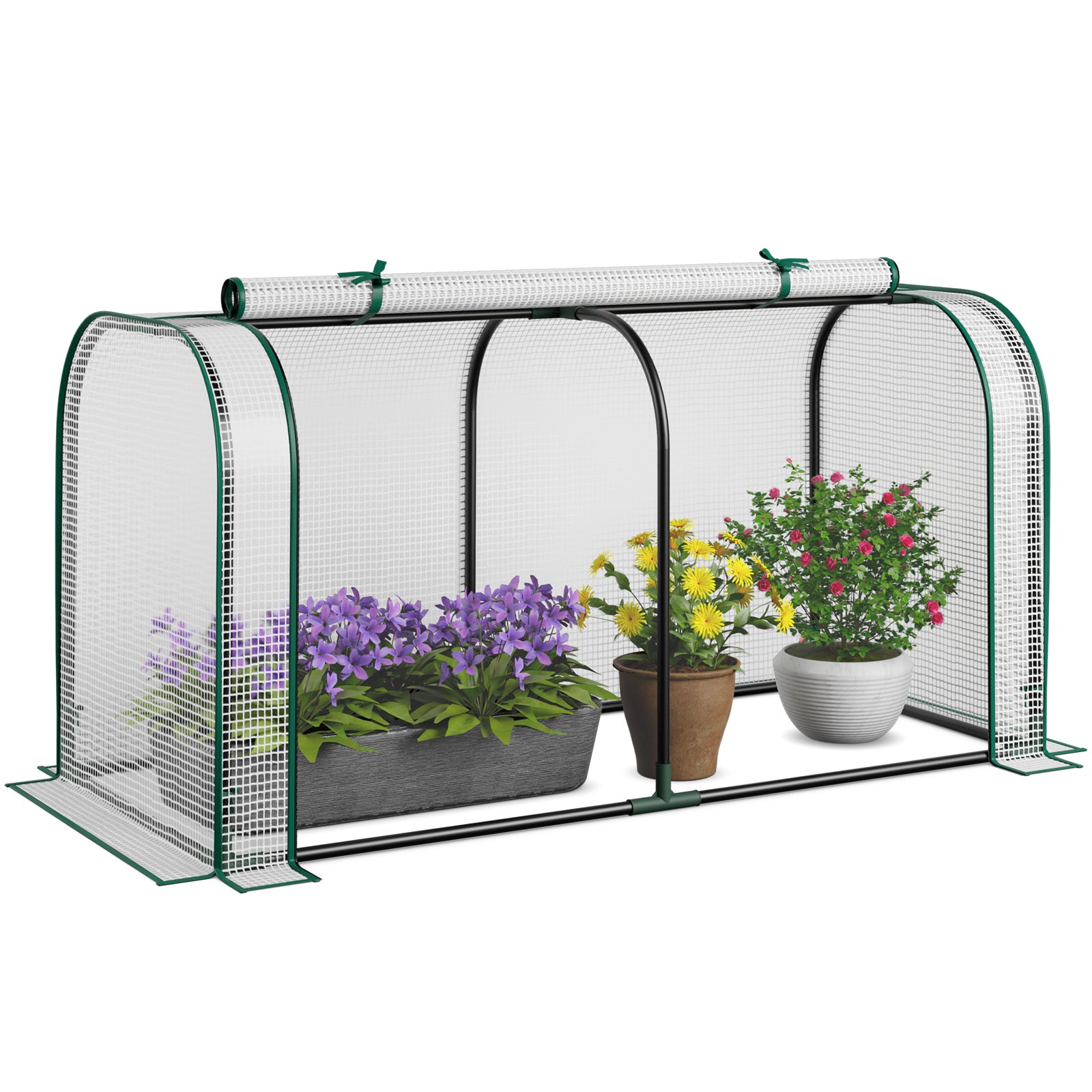 Mini szklarnia ogrodowa 118 x 55 x 60 cm, szklarnia z zamkiem błyskawicznym, zwijana osłona przeciwsłoneczna z wodoodpornego PE, metalowa rama