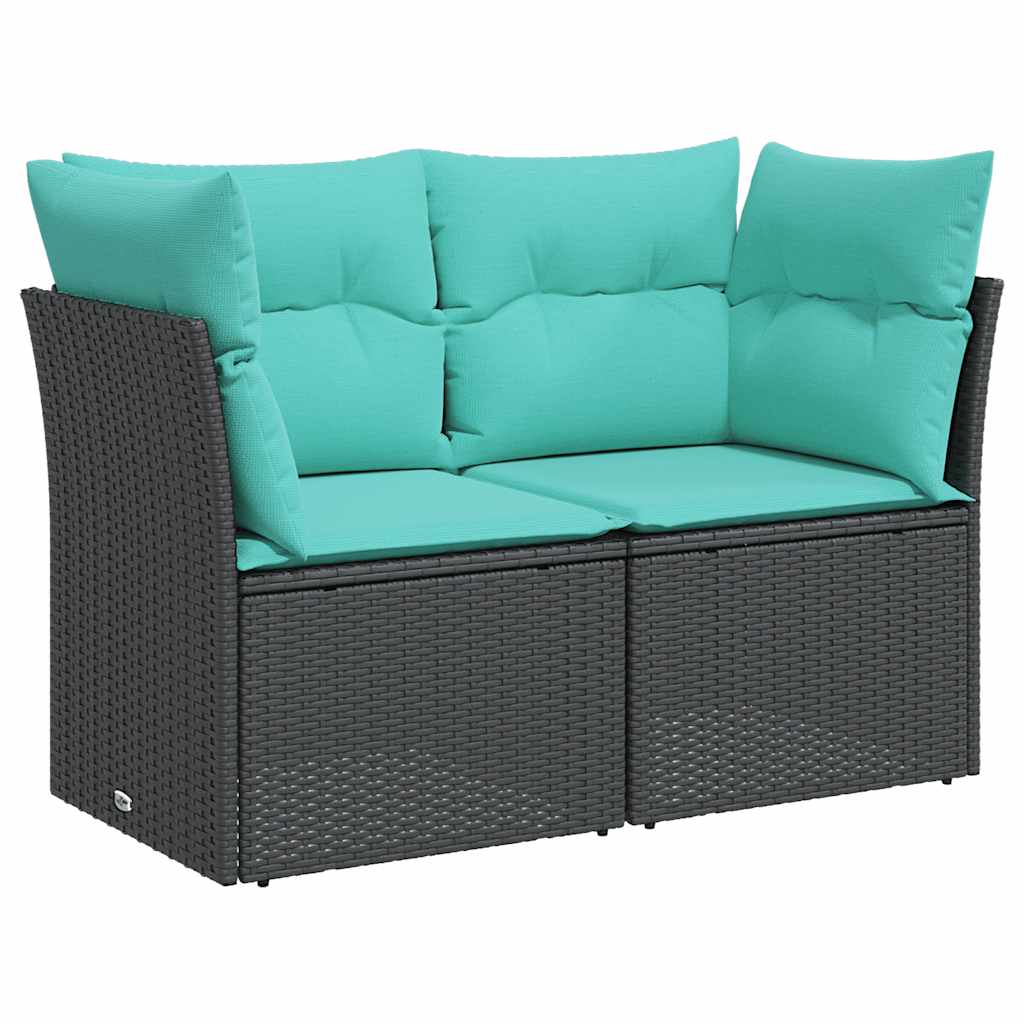Sofa ogrodowa z poduszkami, 2-osobowa, czarna, polirattan