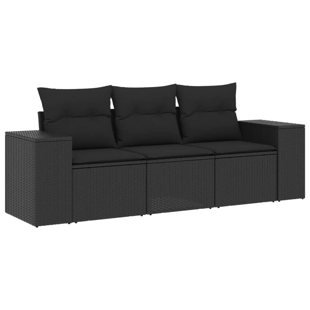 Sofa Ogrodowa Modułowa 3-Osobowa Technorattan Czarna z Poduszkami na Taras