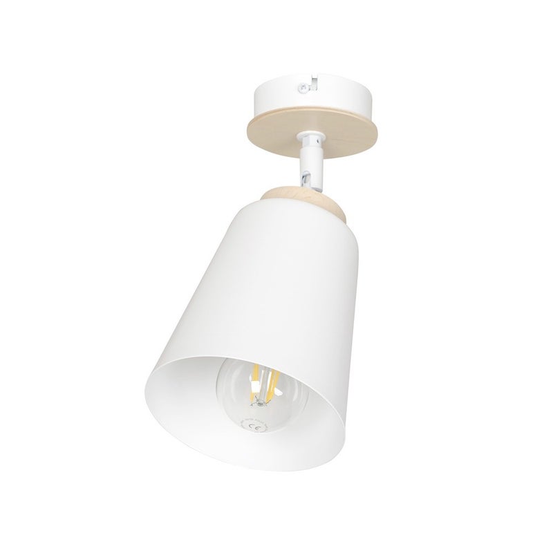 Regulowana lampa ścienna Tasla biała z drewnianymi detalami 1xE27