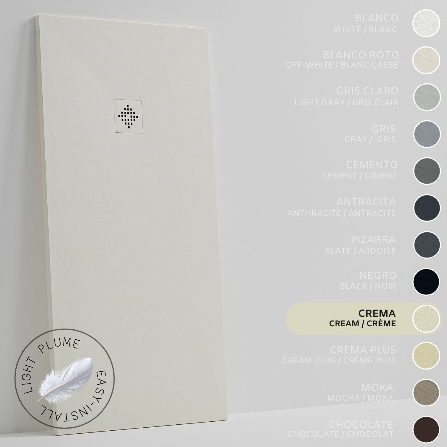 SOULHOME Lekki Brodzik z Żywicy tekstura Łupka kremowy – 170X70- cm Ultra-płaski Zawiera Syfon i Kratkę Same