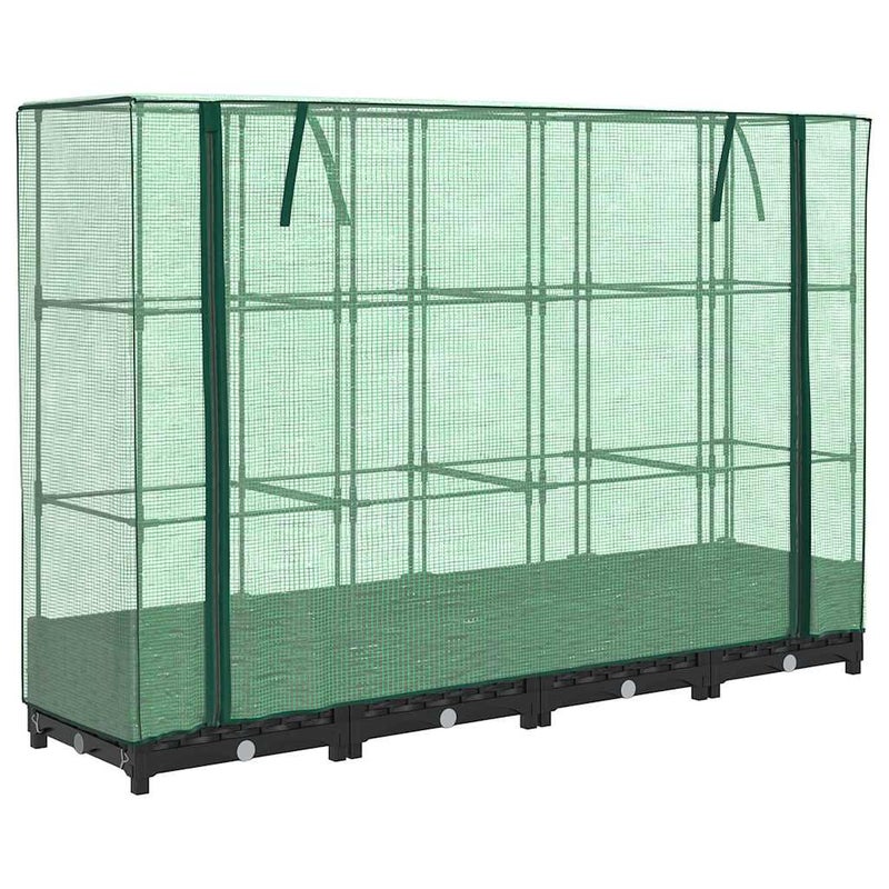 Podwyższona Grządka ze Szklarnią 160x40x123 cm Czarna do Ogrodu z Pokryciem