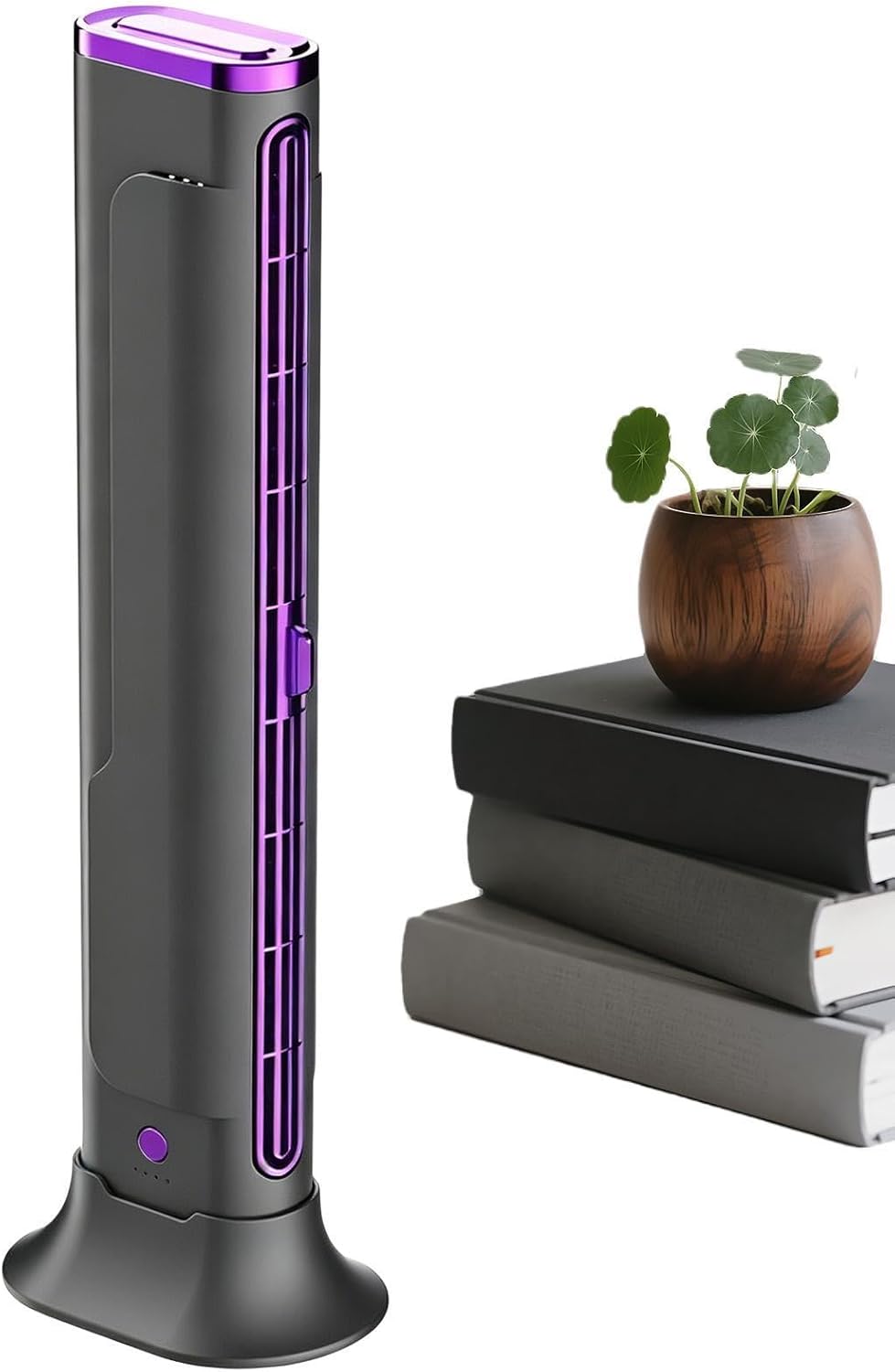 Wentylator chłodzący USB do sypialni lub biura – mały klimatyzator wieżowy bezłopatkowy, ładowany przez USB (szary)