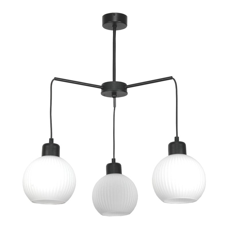 Lampa wisząca sufitowa BETIS czarna nowoczesna 3xE27 białe ryflowane klosze Edylit