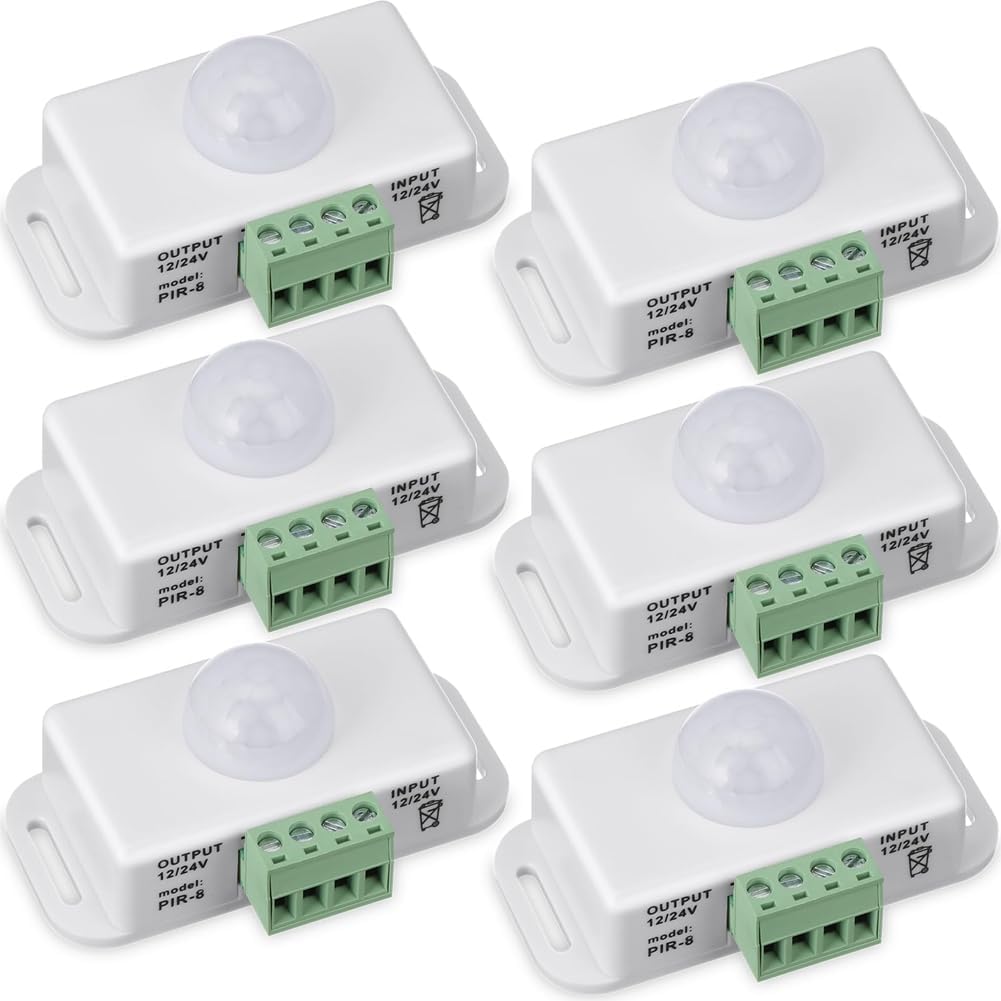 Zestaw 6 czujników ruchu LED PIR 12 V 24 V, czujnik ruchu, włącznik światła, detekcja podczerwieni, funkcja pomiaru czasu ruchu