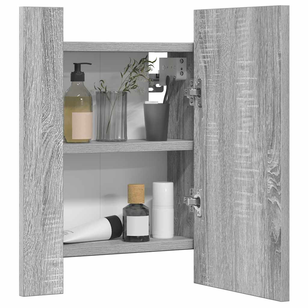 Szafka łazienkowa z lustrem i LED, szary dąb sonoma 40x12x45 cm