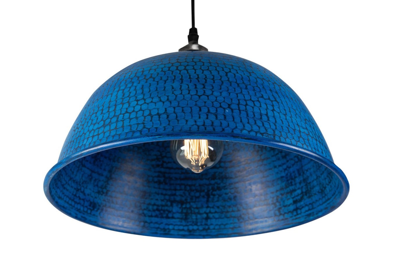 Ręcznie wykonana lampa wisząca z miedzi z Meksyku Nuez Azul – Lampa sufitowa vintage ręcznie wykonana z miedzi | Kinkiet sufitowy niebieski 33x16,5 cm