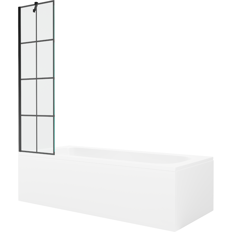 Mexen Vega wanna prostokątna 170 x 70 cm z obudową i parawanem 1-skrzydłowym 50 cm, czarny wzór - 550117077X9505007077