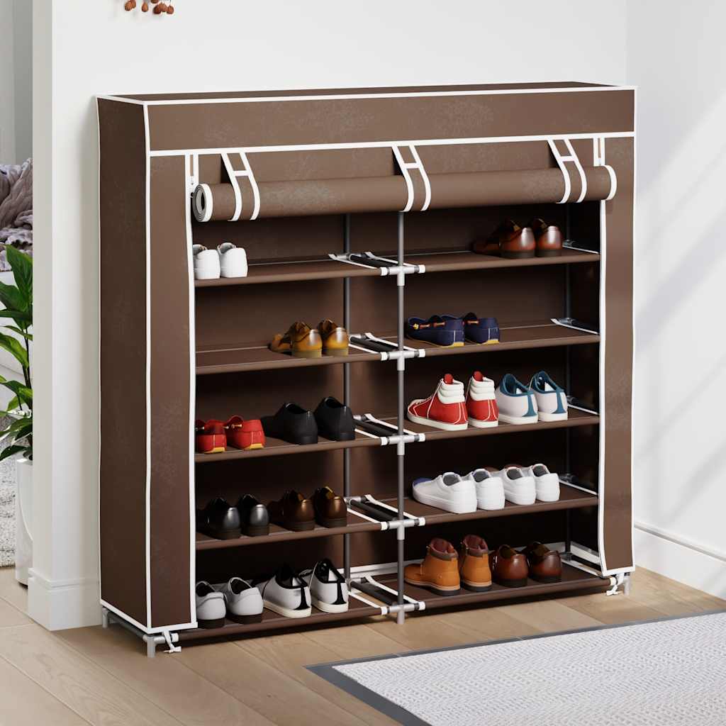 Materiałowa szafka na buty z osłoną, 115 x 28 x 110 cm, brązowa