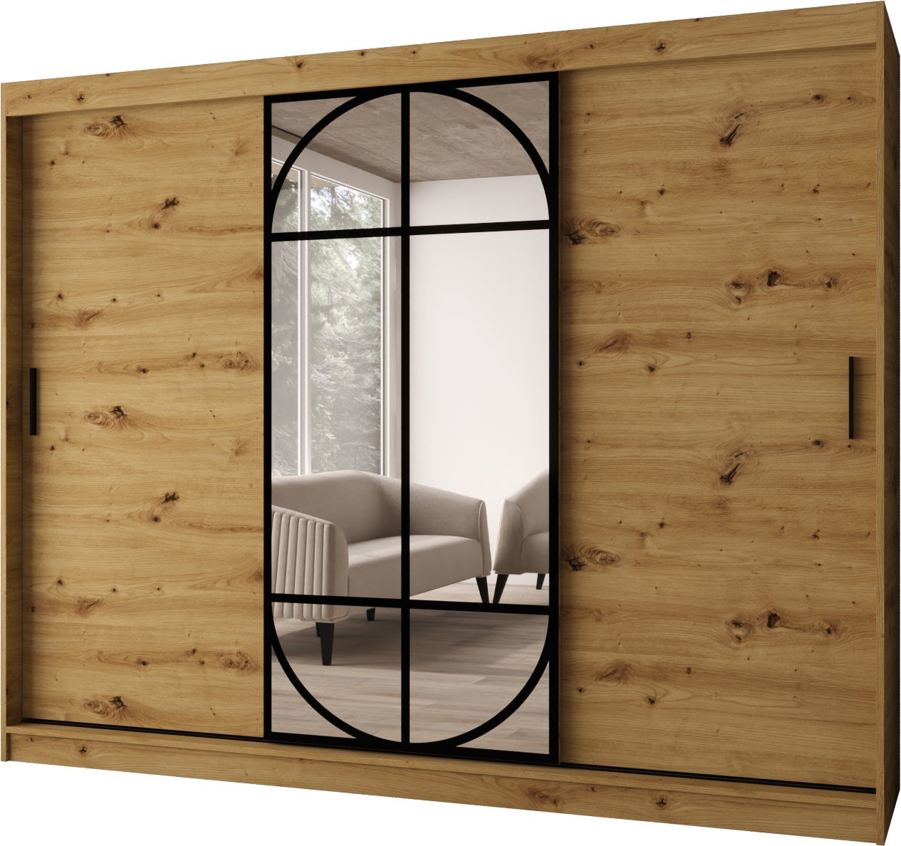 Szafa przesuwna z lustrem LUGO 250 x 62 x 200 artisan + u. czarny