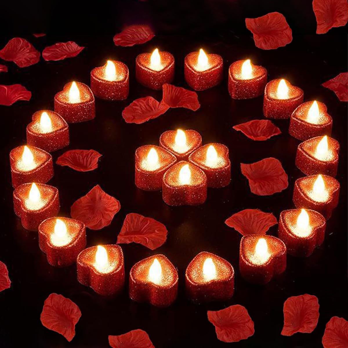 Zestaw 24 romantycznych świec LED w kształcie serca - Romantyczna dekoracja, Walentynki, bezpłomieniowe świeczki tealight LED