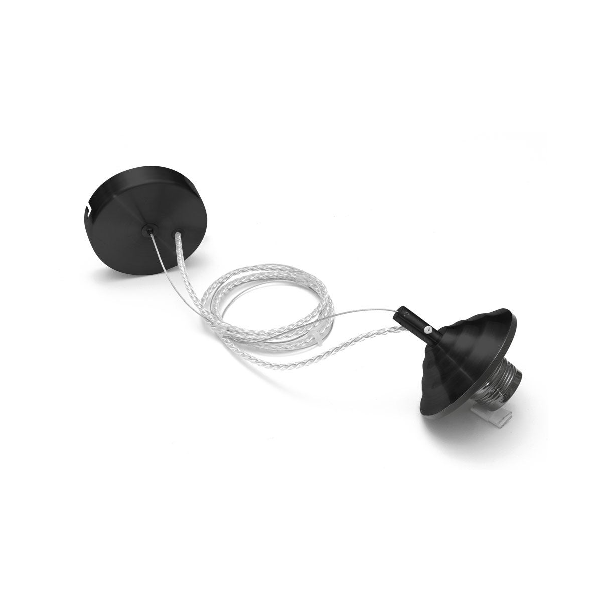 Alice - Zestaw wiszący do żarówki Alice V/G kod E27 z czarną rozetą, przezroczystym oplotem kablowym i osłoną oprawki żarówki 1XE27 max 1X60W IP20