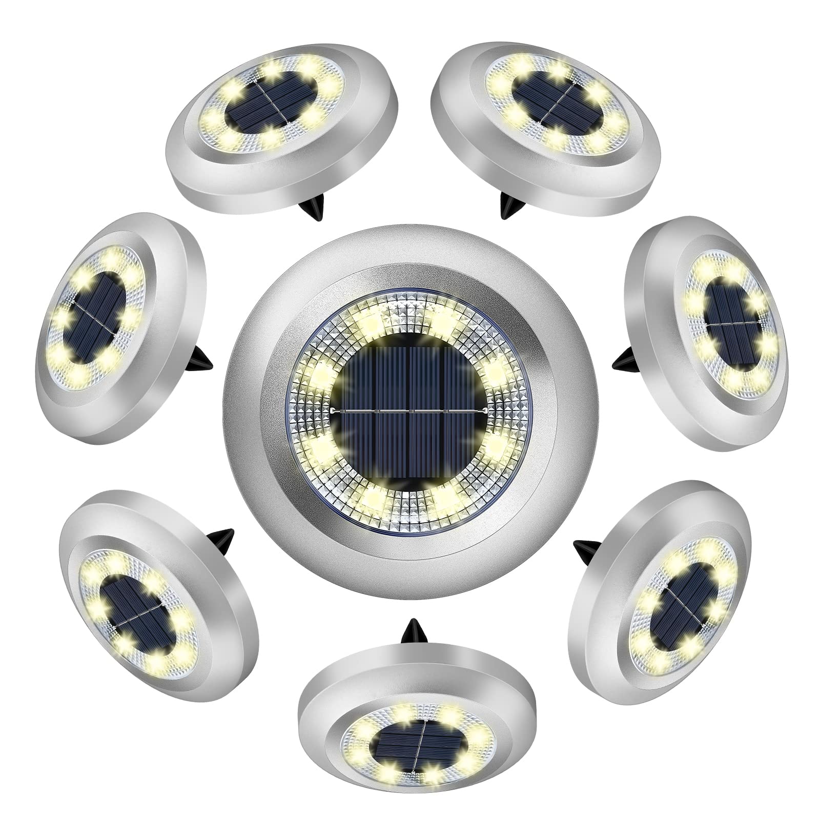 Zestaw 8 lamp solarnych na taras, lampy solarne z 8 diodami LED do ogrodu zewnętrznego, ciepłe białe światło, wodoodporność IP65